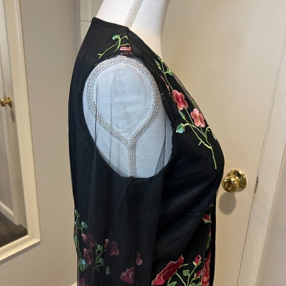 Venus Black Floral Embroidered Mesh Blouse, Size Medium - Picture 10 of 16